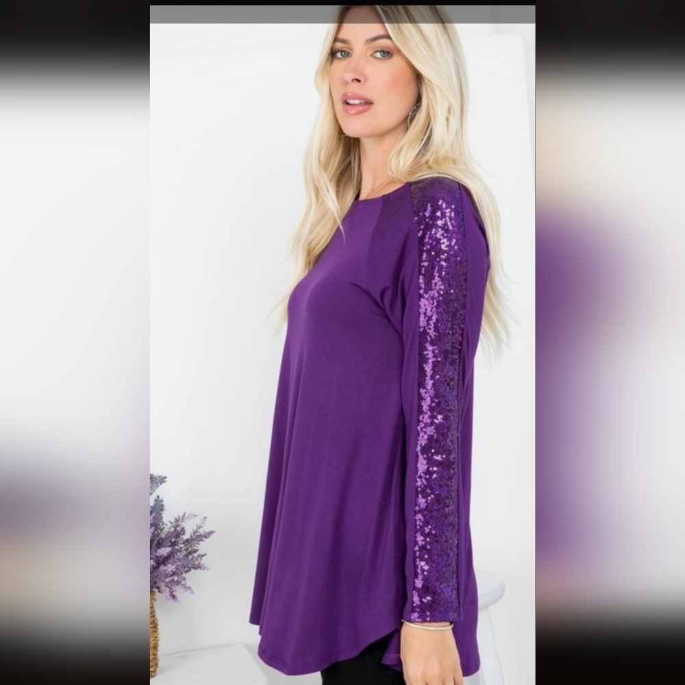 Womens Sequin Colored Long Sleeve Top